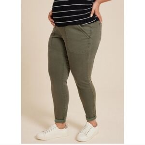 Maurices Small Over Belly Maternity Pants In Olive Green
